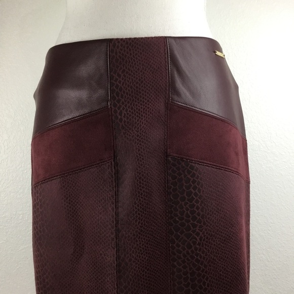 MARC New York By Andrew Marc Patchwork MIDI Pencil Skirt Deep Burgundy - Picture 7 of 11